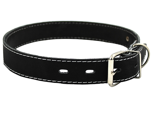 Ошейник кожаный Каскад Classic для собак (двойная кожа) 30мм (Черный, 44-53см)