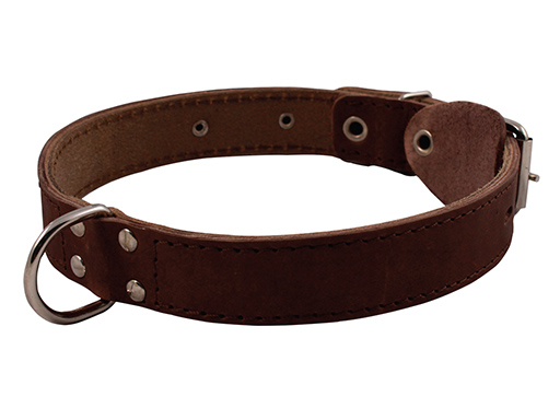Ошейник кожаный Каскад Classic для собак с кольцом по середине (двойная кожа) 30мм (Черный, 44-53см)
