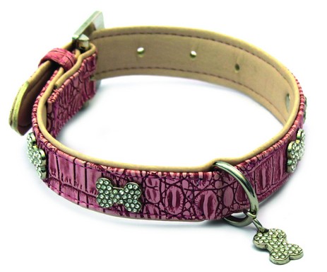 Ошейник Каскад Kolibri для собак с кольцом посередине, украшением и кулоном "Косточка" 25мм (Красный, 45см)