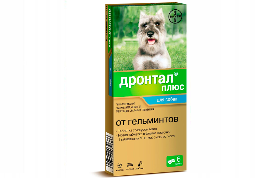 Bayer Дронтал плюс таблетки со вкусом мяса от гельминтов для собак 6 таб.